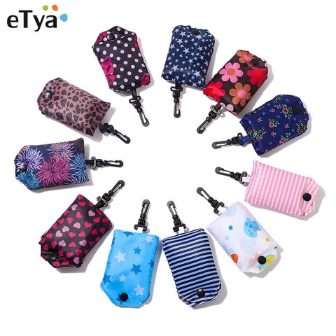 eTya Women Reusable Shopping Bag Foldable Bag Fashion Flower Printing Folding Recycle Handbags Home  Organization Tote Bag