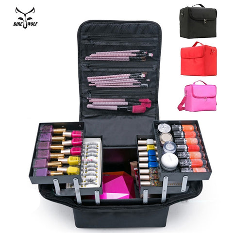 Fashion Women Makeup Organizer Large Capacity Multilayer Clapboard Cosmetic Bag Case Beauty Salon Tattoos Nail Art Tool Bin