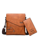 JEEP BULUO Brand Men Leather Bag 2 Piece Set Shoulder Business Casual Messenger Bag Crossbody Male Tote Bags High Quality Casual