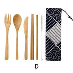 Home Japanese Style Dinnerware Set Bamboo Cutlery Straw Cutlery Spoon Fork Set With Cloth Bag Kitchen Drink Tools