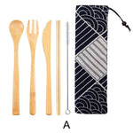 Home Japanese Style Dinnerware Set Bamboo Cutlery Straw Cutlery Spoon Fork Set With Cloth Bag Kitchen Drink Tools