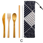 Home Japanese Style Dinnerware Set Bamboo Cutlery Straw Cutlery Spoon Fork Set With Cloth Bag Kitchen Drink Tools