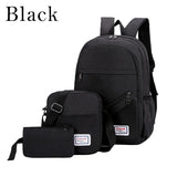 MoneRffi USB Charging Canvas Backpack 3 Pcs/set Women School Backpacks Schoolbag For Teenagers Man Student Book Bag Boys Satchel