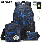 HLDAFA 3Pcs set USB Male Backpacks Large Backpack for Men Shoulder Bag Student Travel Bag School Bags for Young People Schooltas