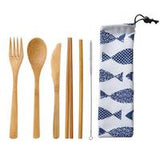 Home Japanese Style Dinnerware Set Bamboo Cutlery Straw Cutlery Spoon Fork Set With Cloth Bag Kitchen Drink Tools