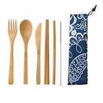 Home Japanese Style Dinnerware Set Bamboo Cutlery Straw Cutlery Spoon Fork Set With Cloth Bag Kitchen Drink Tools