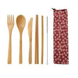 Home Japanese Style Dinnerware Set Bamboo Cutlery Straw Cutlery Spoon Fork Set With Cloth Bag Kitchen Drink Tools