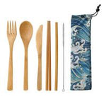 Home Japanese Style Dinnerware Set Bamboo Cutlery Straw Cutlery Spoon Fork Set With Cloth Bag Kitchen Drink Tools