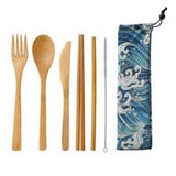 Home Japanese Style Dinnerware Set Bamboo Cutlery Straw Cutlery Spoon Fork Set With Cloth Bag Kitchen Drink Tools