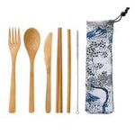 Home Japanese Style Dinnerware Set Bamboo Cutlery Straw Cutlery Spoon Fork Set With Cloth Bag Kitchen Drink Tools