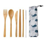 Home Japanese Style Dinnerware Set Bamboo Cutlery Straw Cutlery Spoon Fork Set With Cloth Bag Kitchen Drink Tools