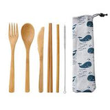 Home Japanese Style Dinnerware Set Bamboo Cutlery Straw Cutlery Spoon Fork Set With Cloth Bag Kitchen Drink Tools