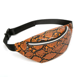 2019 new fanny pack fashion snake pattern women's waist bag PU leather portable travel chest bag purse