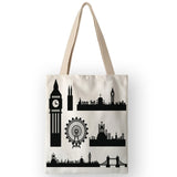 AKB01110 Vinatge British Style Womens Canvas Bags Handbags Cartoon London Prints Shoulder Bags for Shopping Travel