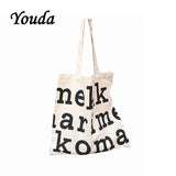 Youda Korean Fashion Canvas Bags Casual Letter Printing Canvas Bag Simple Shopping Handbag Large Capacity Classic Style Tote