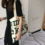 Youda Korean Fashion Canvas Bags Casual Letter Printing Canvas Bag Simple Shopping Handbag Large Capacity Classic Style Tote