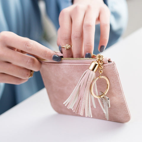 Coin Purse Leather Women Short Zipper Tassel Student Cute Mini Coin Bag Small Wallet Keychain Bag Wallets Porte Monnaie Femme