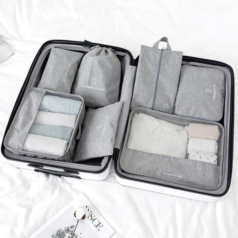 2019 High quality 7PCS/set Travel Bag Set Women Men Luggage Organizer for Clothes Shoe Waterproof Packing Cube Portable Clothing