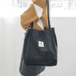High Capacity Women Corduroy Tote Ladies Casual Shoulder Bag Foldable Reusable Shopping Beach Bag Solid Corduroy Shoulder Bags