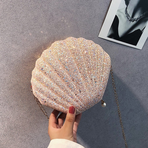 Cute Sequins Small Shell Bag Shoulder Handbags Phone Money Pouch Chain Crossbody Bags for Women