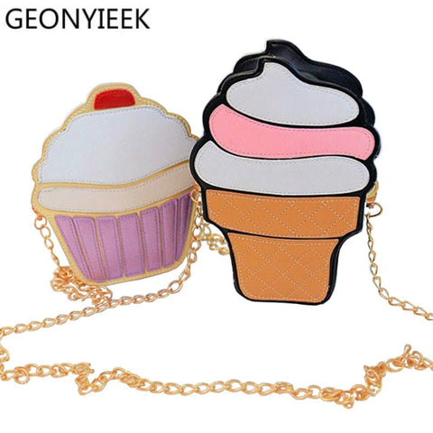 2019 Cute Ice Cream Cupcake Women Bag PU Leather Small Chain Clutch Girl Messenger Crossbody Shoulder Bags Female Purse Handbags