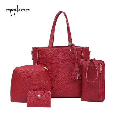 Composite Bag 2019Top Women Four Set Handbag Shoulder Bags Four Pieces Tote Bag Crossbody Wallet Bags