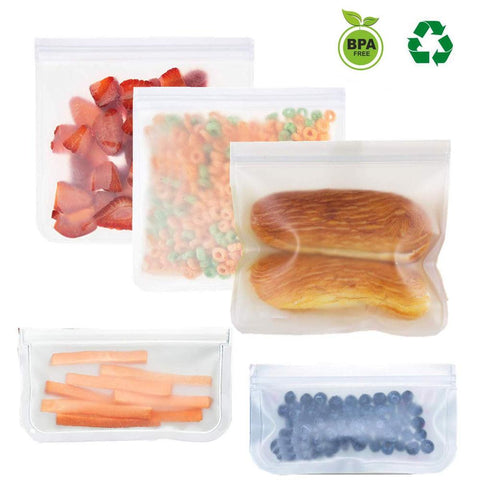 4PCS Silicone Reusable Zip Lock Top Leakproof Containers Kids Lunch Snacks /Sandwich/ Freezing Freezer Food bags Kitchen Storage
