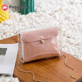 Women Transparent Chain Handbags 2pcs/set Casual Clear PU Clutch Packs Shoulder Bags Solid Female Portable Wedding Party Purses