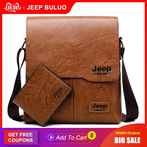 Men Tote Bags Set JEEP BULUO Famous Brand New Fashion Man Leather Messenger Bag Male Cross Body Shoulder Business Bags For Men