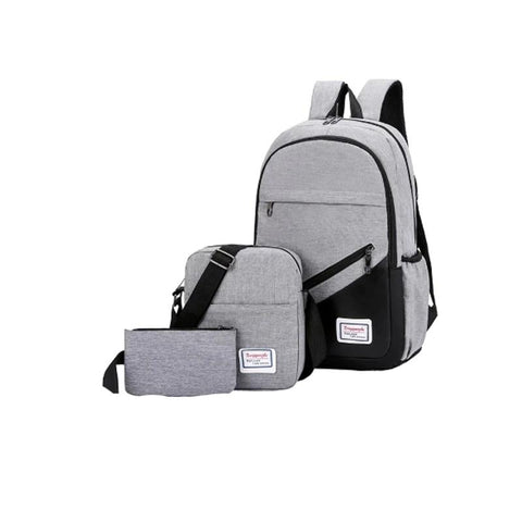 MoneRffi USB Charging Canvas Backpack 3 Pcs/set Women School Backpacks Schoolbag For Teenagers Man Student Book Bag Boys Satchel