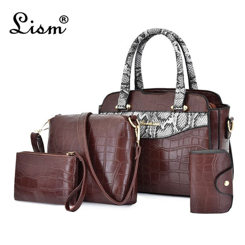 Luxury Handbags Vintage 4 Piece/set Women Bag Designer Classic Top Handle Bag Ladies Leather Shoulder Messenger Bag Clutch Purse