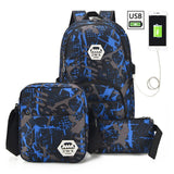3pcs/set USB Charging Male backpacks high school bags for women boys one shoulder student travel bag men school backpack mochila