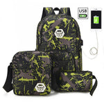 3pcs/set USB Charging Male backpacks high school bags for women boys one shoulder student travel bag men school backpack mochila
