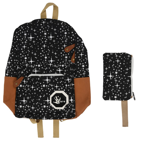2 pcs/set Fashion Star Women Men Canvas Backpack School Bag For girl Boy Teenagers Casual Travel bags Rucksack, Black