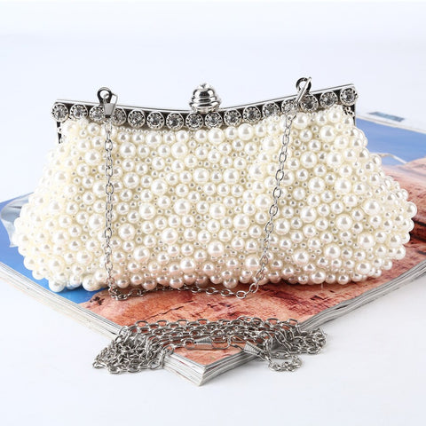 Cross Border Pearl Evening Bag Quality-Women's Diamond Set Evening Bag Pure Handmade Man-made Diamond Clutch Manufacturers Direc