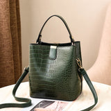 Retro Alligator Bucket Bags For Women Crocodile Pattern Handbag Capacity Casual Crocodile Shoulder Messenger Bags Ladies Bag