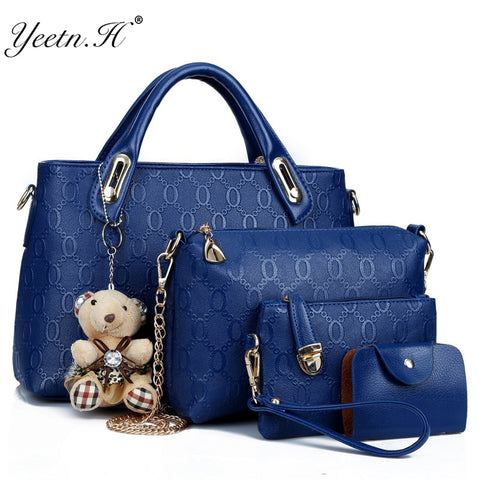 Yeetn.H Women 4 Set Handbags Pu Leather Fashion Designer Handbag Shoulder Bag Black Vintage Female Messenger Bag Sac A Main M129