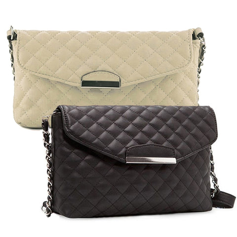 Women Crossbody Bags PU Leather Handbag Luxury Quilted Plaid Chains Shoulder Bags Ladies Small Messenger Bag Black Beige ~