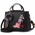 Women Bag Leather Handbag Women Shoulder Bag Tote Flowers Shell Sac A Main Femme Rivets Fur Ball Pendant Luxury Designer Ladies