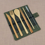 6Pcs/pack Japanese Wooden Cutlery Set Bamboo Cutlery Straw Cutlery Set With Cloth Bag Kitchen Cooking Tools