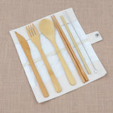 6Pcs/pack Japanese Wooden Cutlery Set Bamboo Cutlery Straw Cutlery Set With Cloth Bag Kitchen Cooking Tools