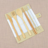 6Pcs/pack Japanese Wooden Cutlery Set Bamboo Cutlery Straw Cutlery Set With Cloth Bag Kitchen Cooking Tools