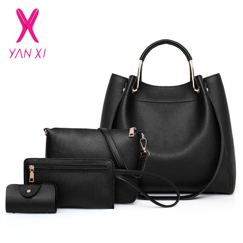 YANXI Women Bag Set Female Top-Handle Big Capacity Handbag Fashion Shoulder Bag Purse Ladies PU Leather Crossbody Bag 4 Sets