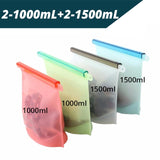 1500ml&1000ml Reusable Silicone Food Storage Bags | BEST forSandwich, Liquid, Snack, Lunch, Fruit, Freezer Airtight Seal