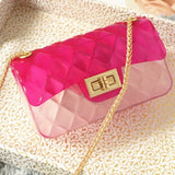 Clear Transparent Pvc Lingge Chain Jelly Bag Lady Handbag Candy Color Gradient Crossbody Bag For Women Mini Shoulder  Bag Clutch