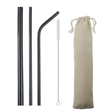 5pcs Reusable 304 Stainless Steel Straw Metal Smoothies Drinking Straight Straws Silicone Cover with Brush Bag Wholesale