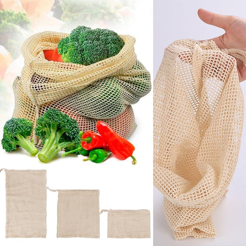 Vegetable Bags Popular Cotton Fruit And Vegetable With Drawstring Reusable Home 1PC Kitchen Storage Mesh Bags Machine Washable