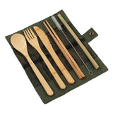 6Pcs/pack Japanese Wooden Cutlery Set Bamboo Cutlery Straw Cutlery Set With Cloth Bag Kitchen Cooking Tools