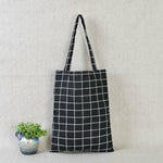 Women Casual Plaid  Linen Cotton Canvas Shopping Shoulder Bags Tote Bags Tote