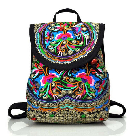 2019 NEW Vintage ethnic style backpack fashion embroidery flower backpack travel shoulder bag